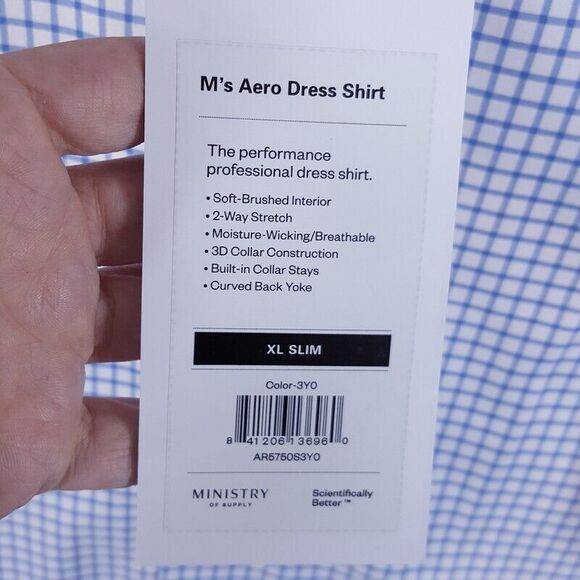 MINISTRY OF SUPPLY Mens Shirt XL Slim Blue Check Button Down M's AERO Dress - Picture 3 of 9